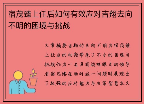 宿茂臻上任后如何有效应对吉翔去向不明的困境与挑战