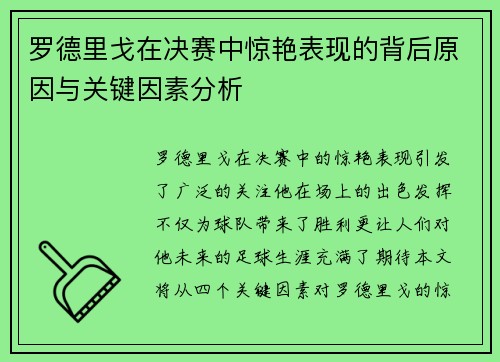 罗德里戈在决赛中惊艳表现的背后原因与关键因素分析